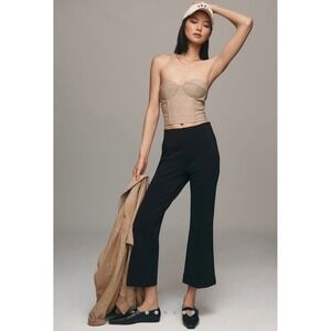 Maeve Anthropologie the Margot Cropped Flare Pants Black Elastic Waist Size S